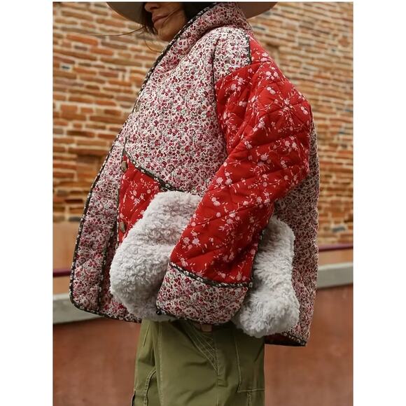 Jackets & Blazers - Floral Quikted Jacket Red White Medium